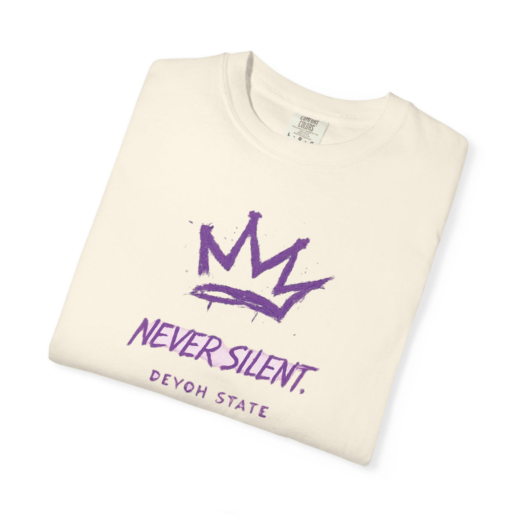 T-Shirt — "Never Silent" Crown Graphic (Devon State)
