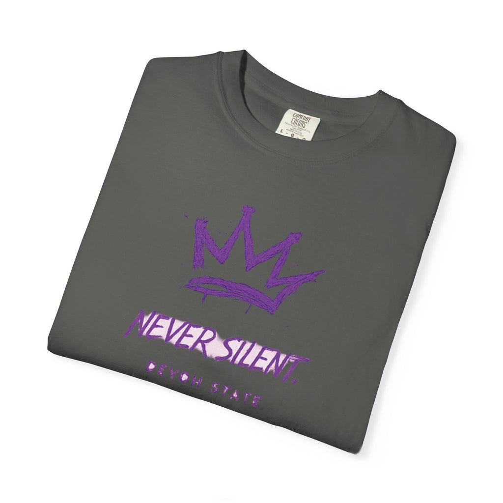 T-Shirt — "Never Silent" Crown Graphic (Devon State)