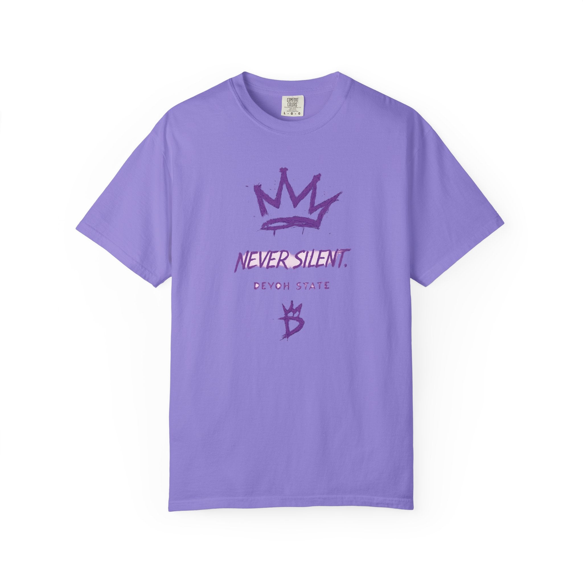 T-Shirt — "Never Silent" Crown Graphic (Devon State)