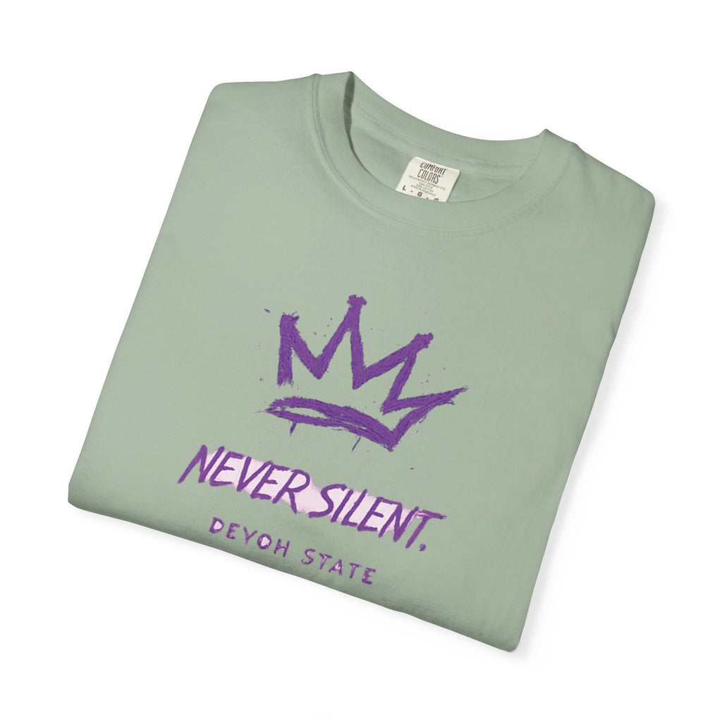 T-Shirt — "Never Silent" Crown Graphic (Devon State)