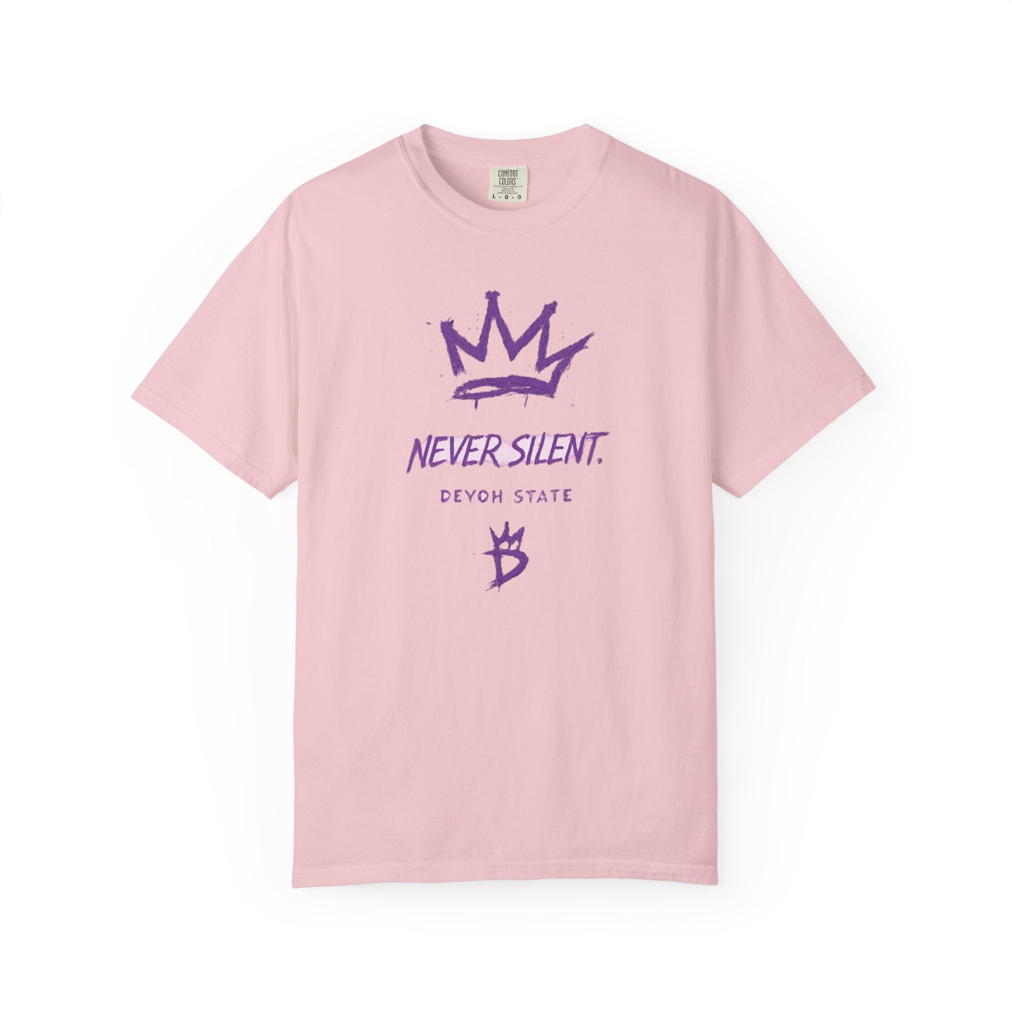 T-Shirt — "Never Silent" Crown Graphic (Devon State)