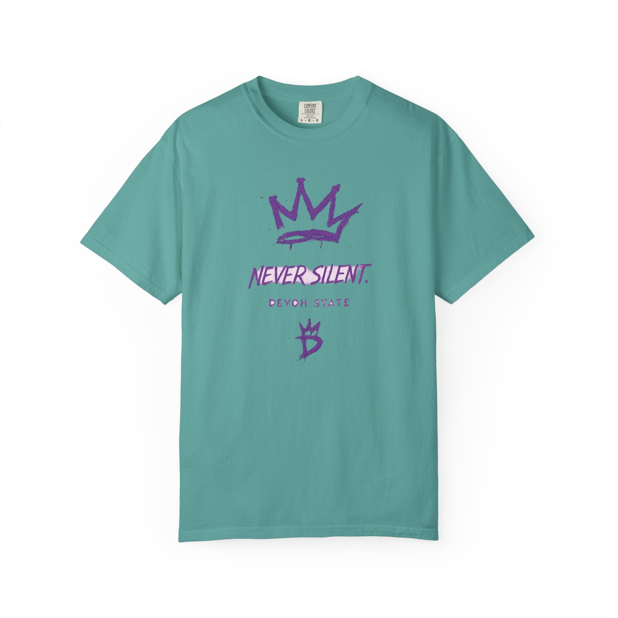 T-Shirt — "Never Silent" Crown Graphic (Devon State)