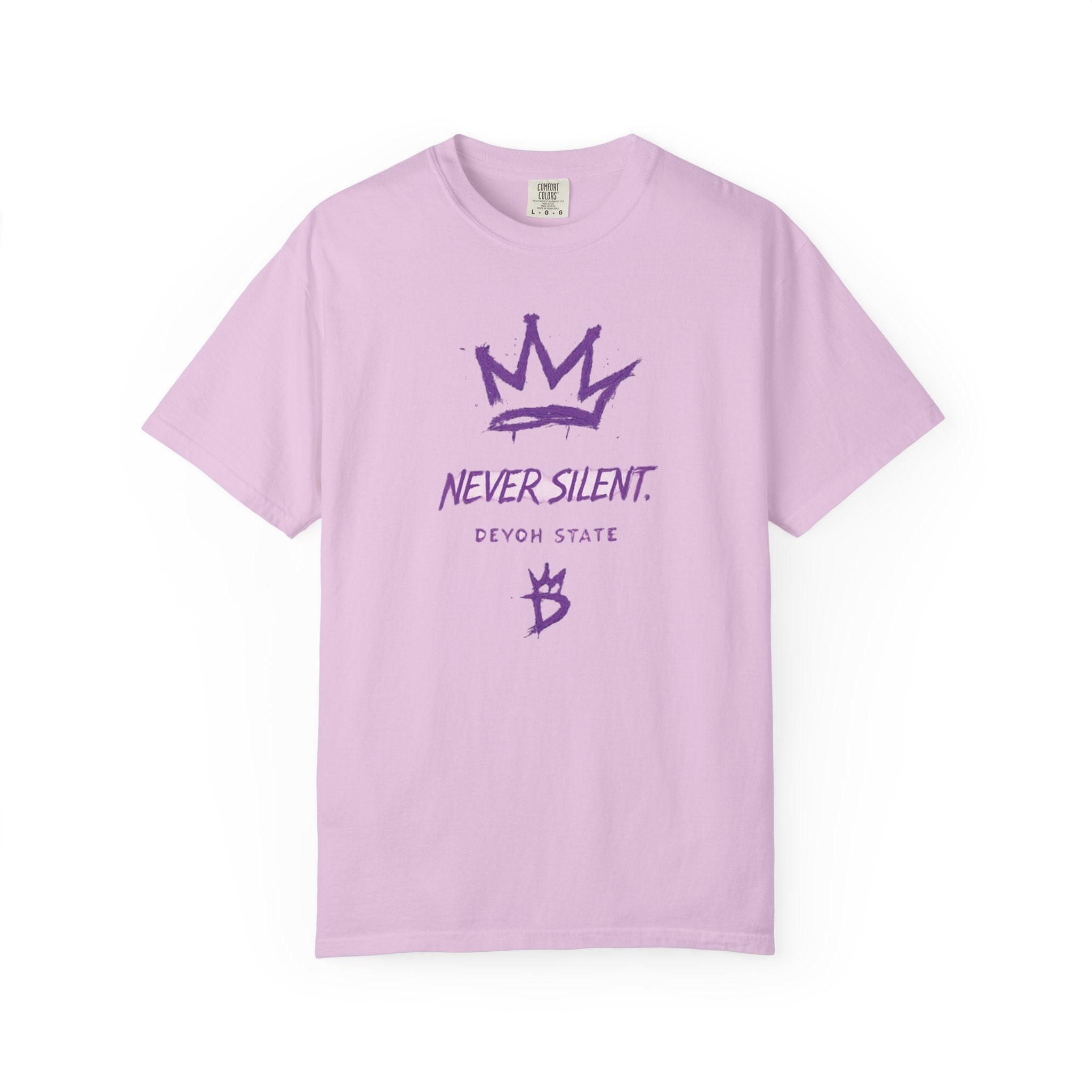 T-Shirt — "Never Silent" Crown Graphic (Devon State)