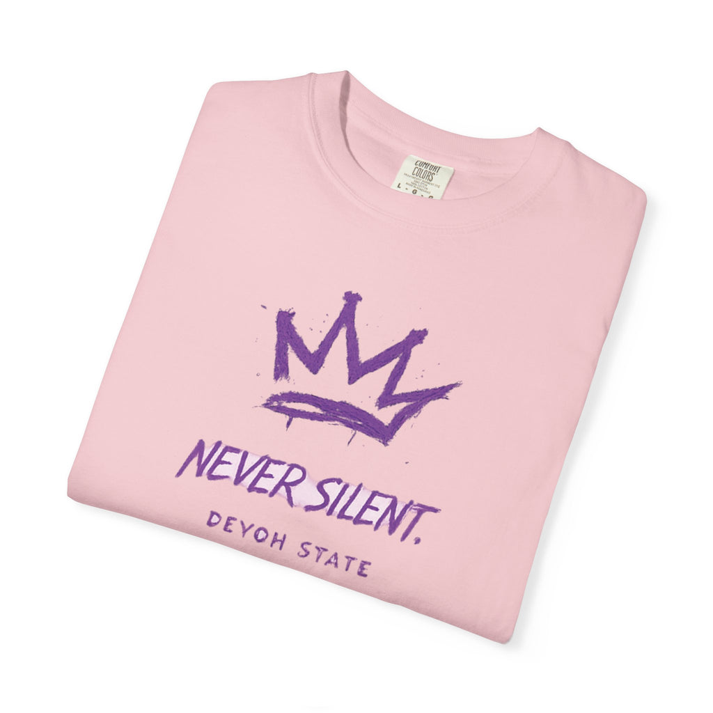 T-Shirt — "Never Silent" Crown Graphic (Devon State)