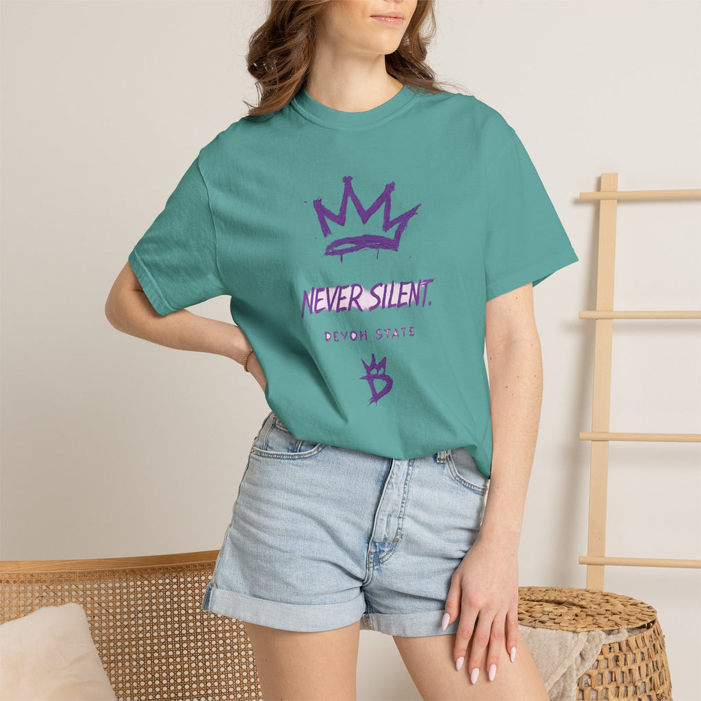 T-Shirt — "Never Silent" Crown Graphic (Devon State)
