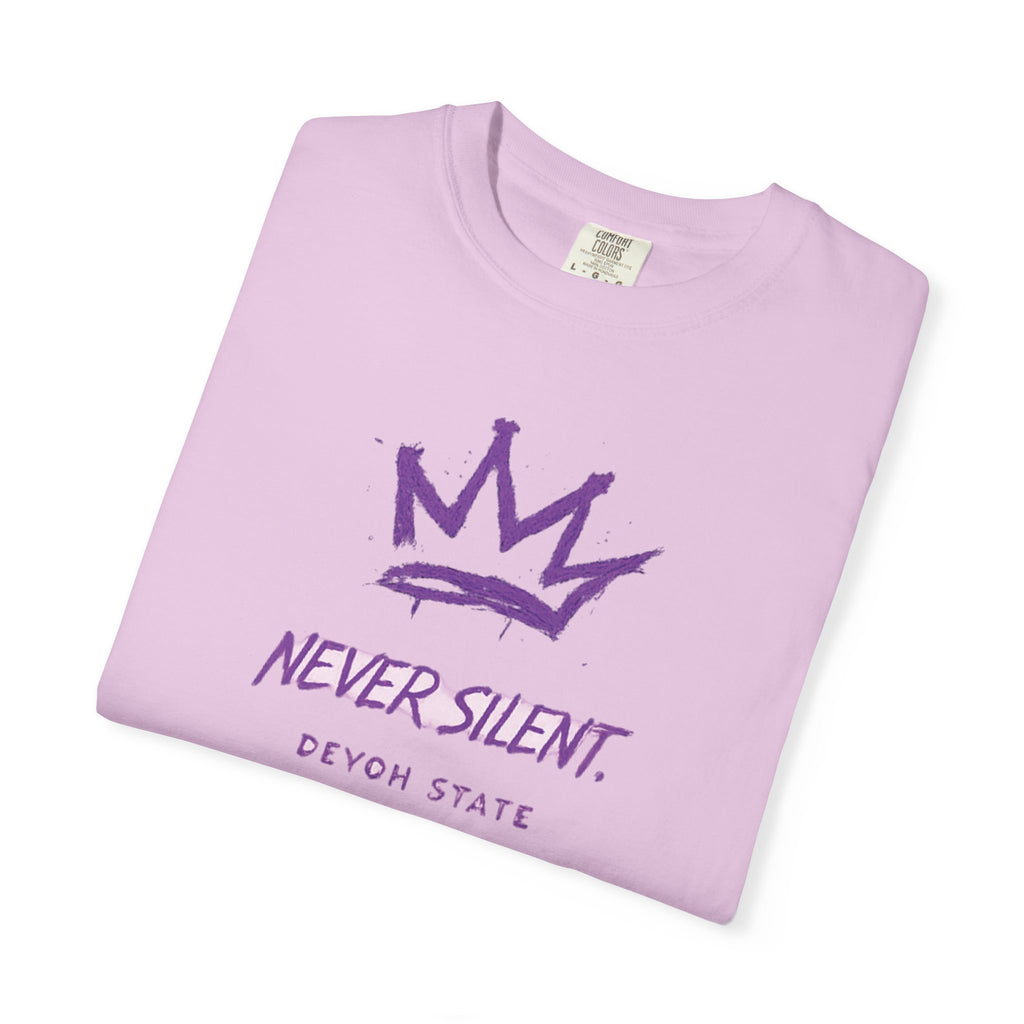T-Shirt — "Never Silent" Crown Graphic (Devon State)