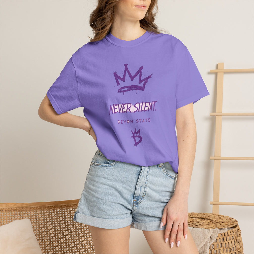 T-Shirt — "Never Silent" Crown Graphic (Devon State)