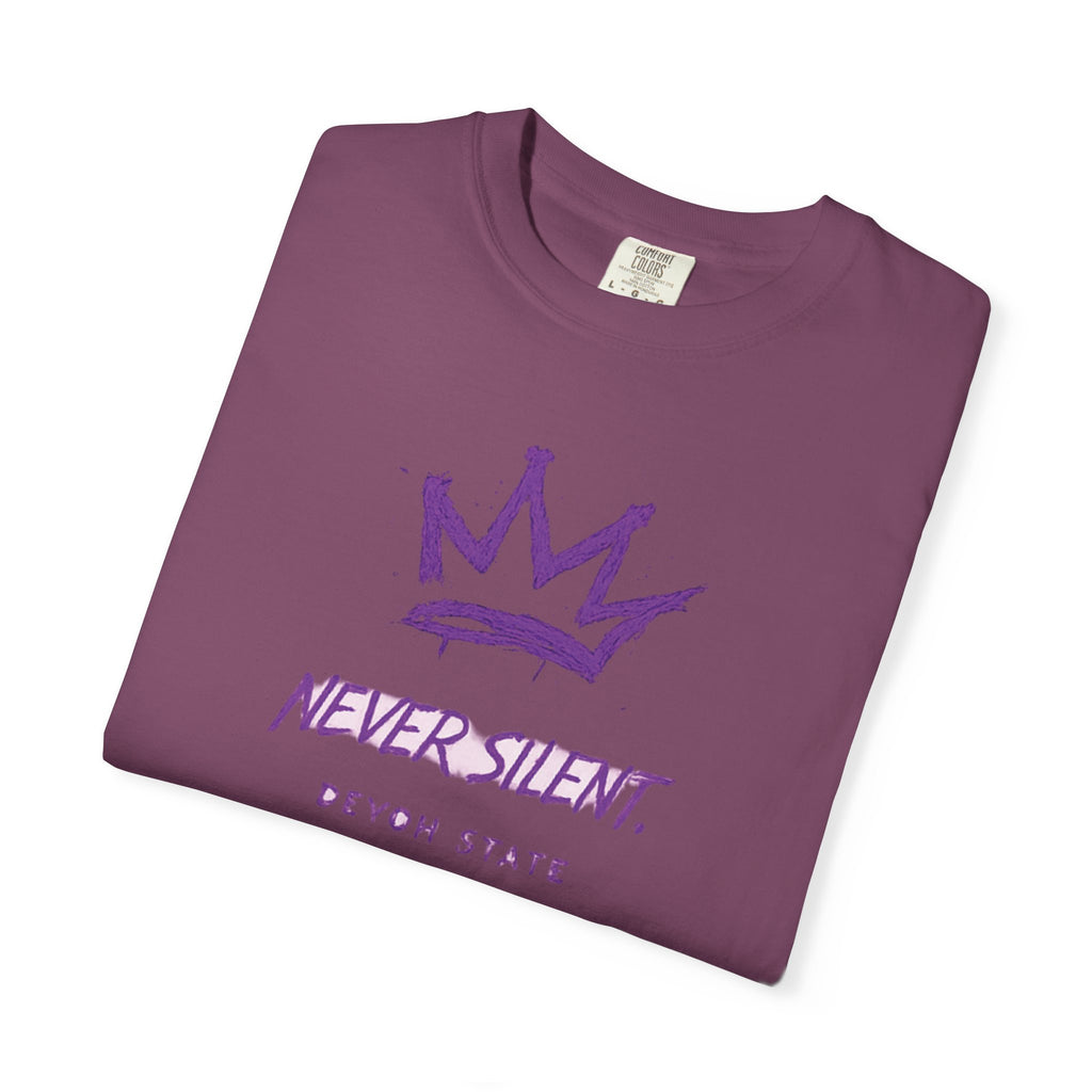 T-Shirt — "Never Silent" Crown Graphic (Devon State)
