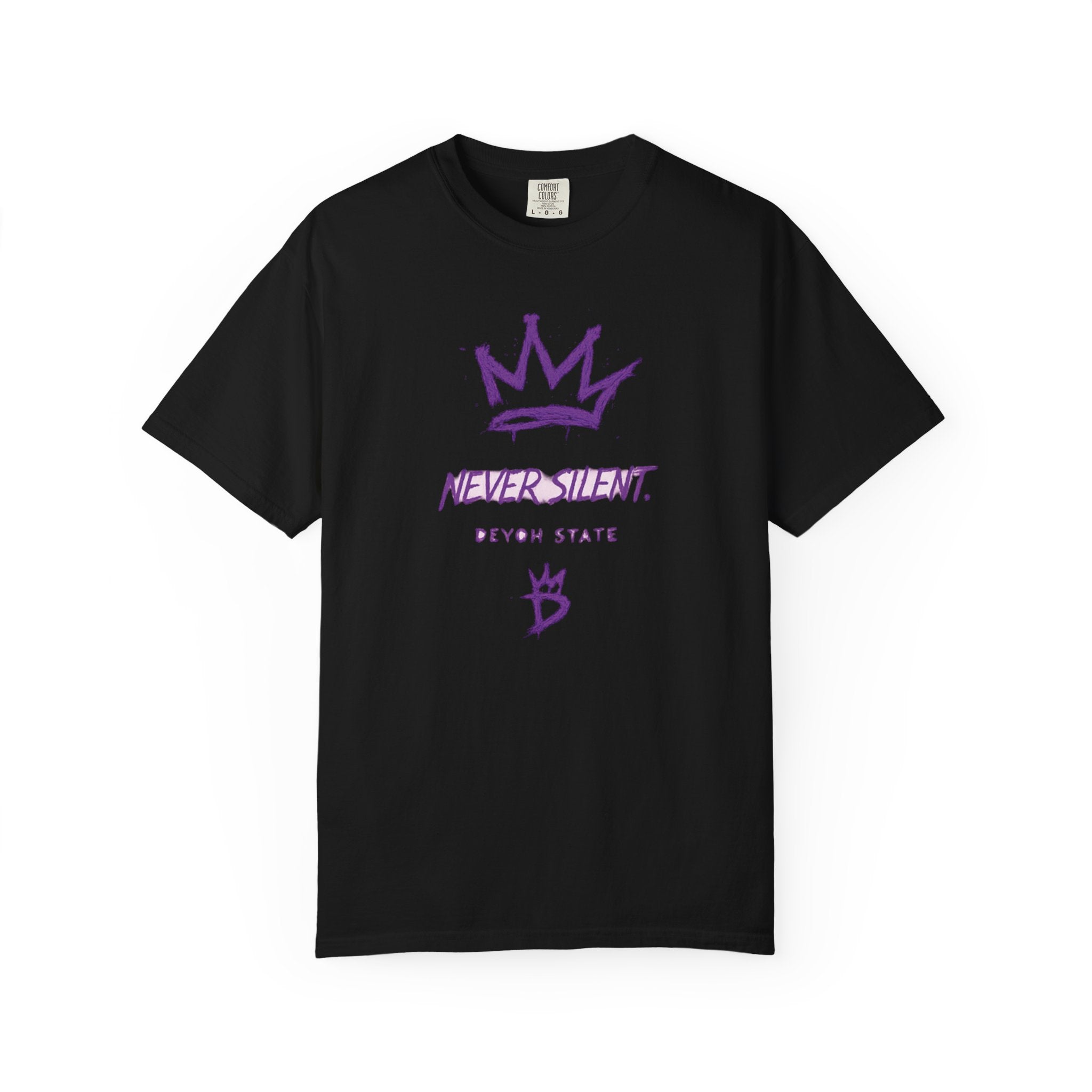 T-Shirt — "Never Silent" Crown Graphic (Devon State)