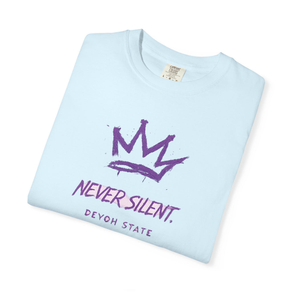 T-Shirt — "Never Silent" Crown Graphic (Devon State)