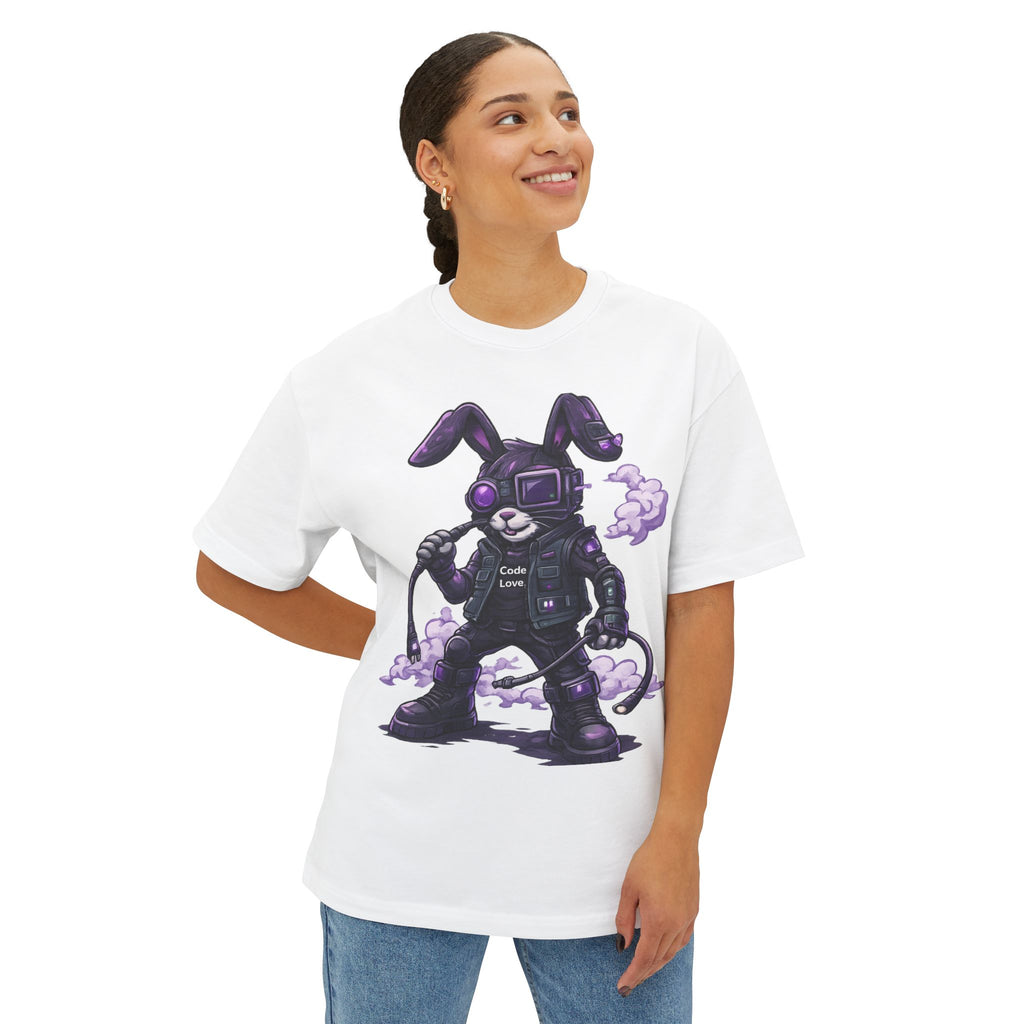 Cyberpunk Bunny Vaporwave Tee | Purple Robot Rabbit Illustration