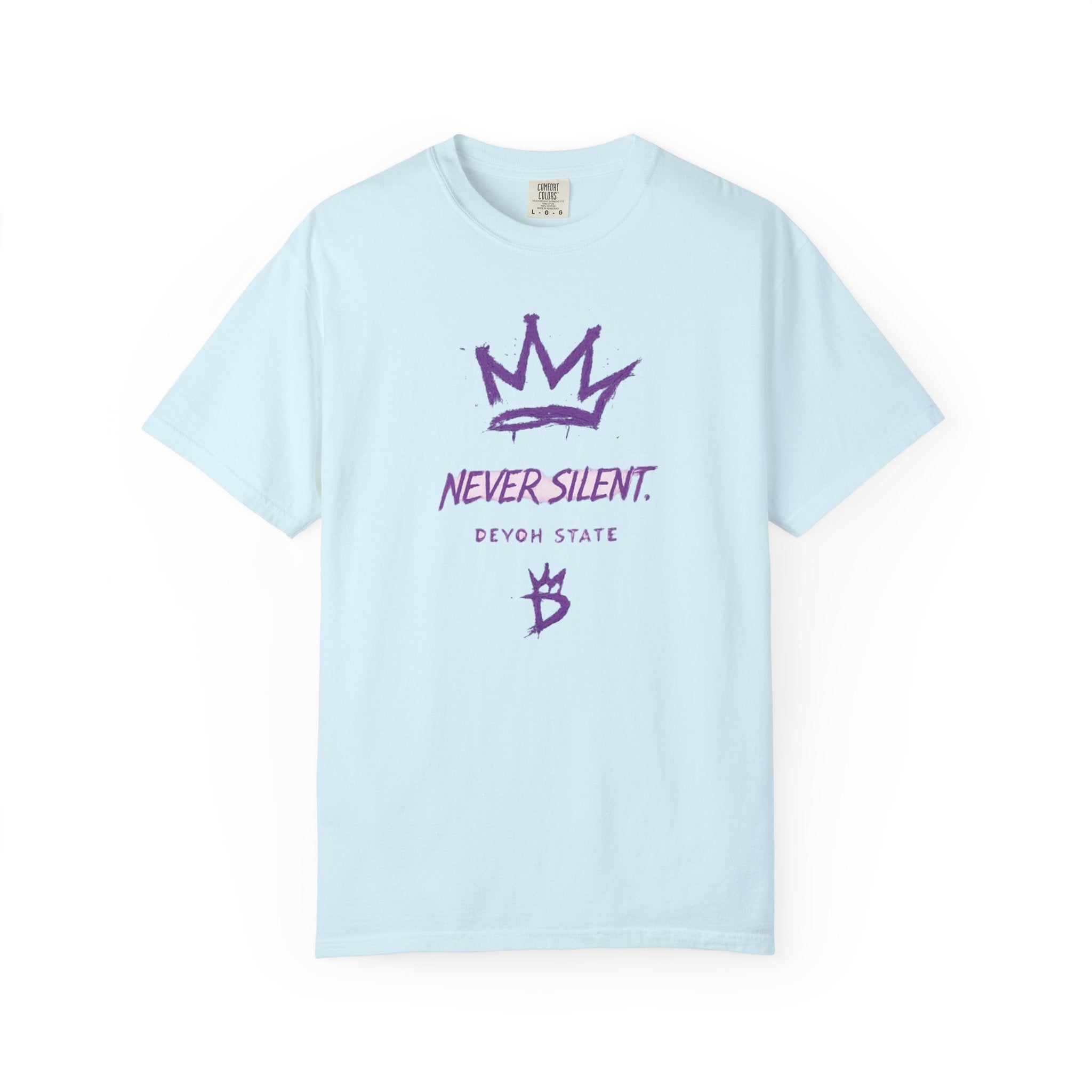 T-Shirt — "Never Silent" Crown Graphic (Devon State)