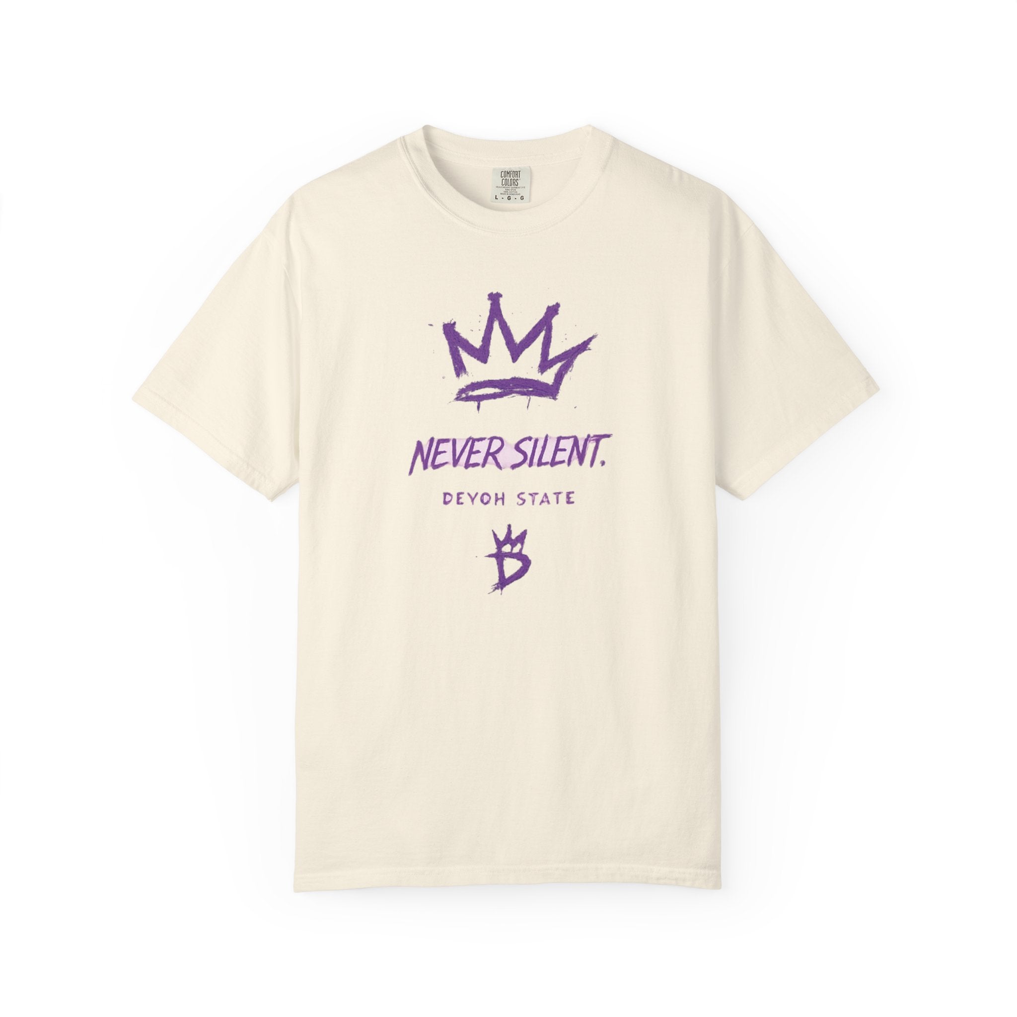 T-Shirt — "Never Silent" Crown Graphic (Devon State)