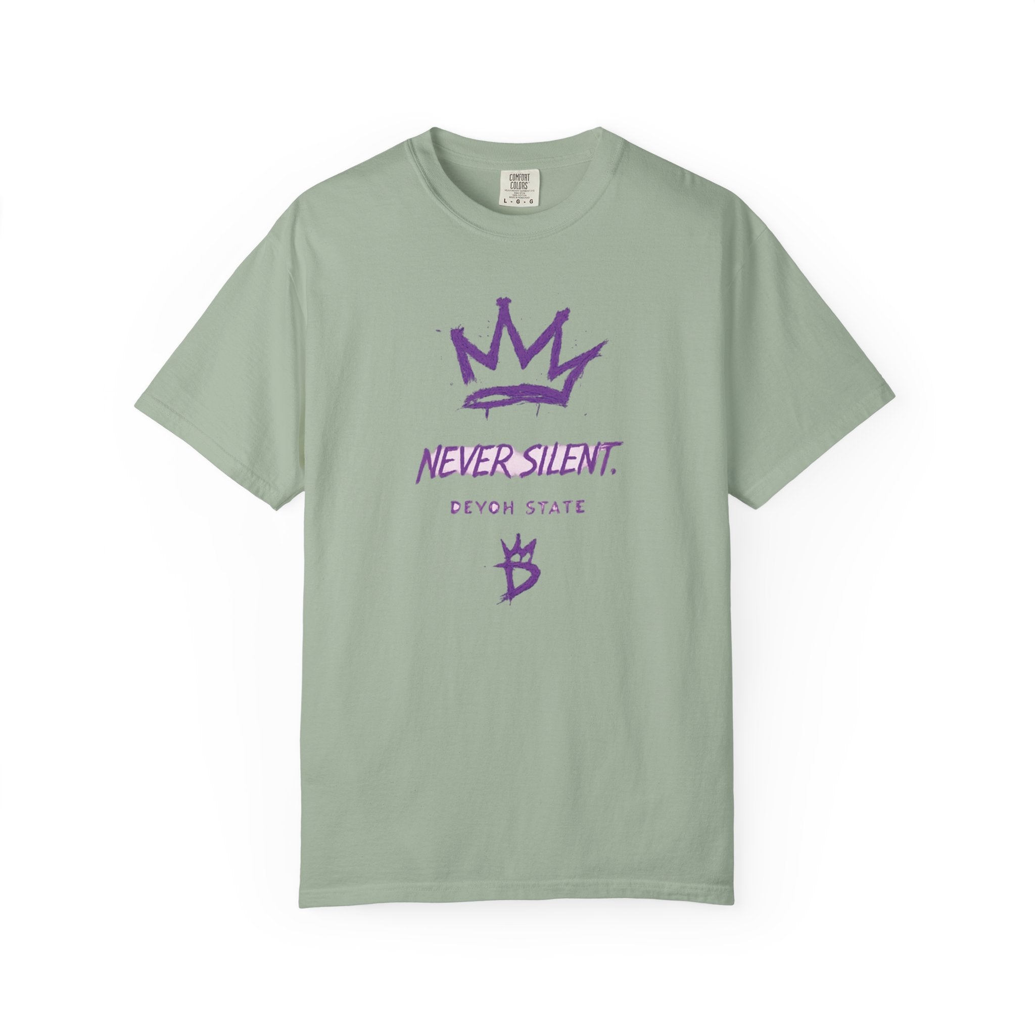 T-Shirt — "Never Silent" Crown Graphic (Devon State)