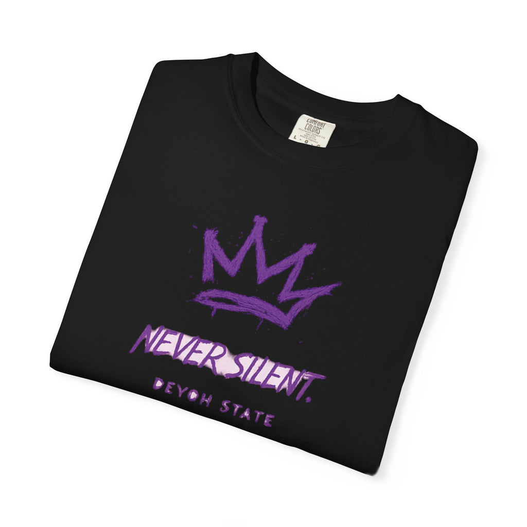 T-Shirt — "Never Silent" Crown Graphic (Devon State)